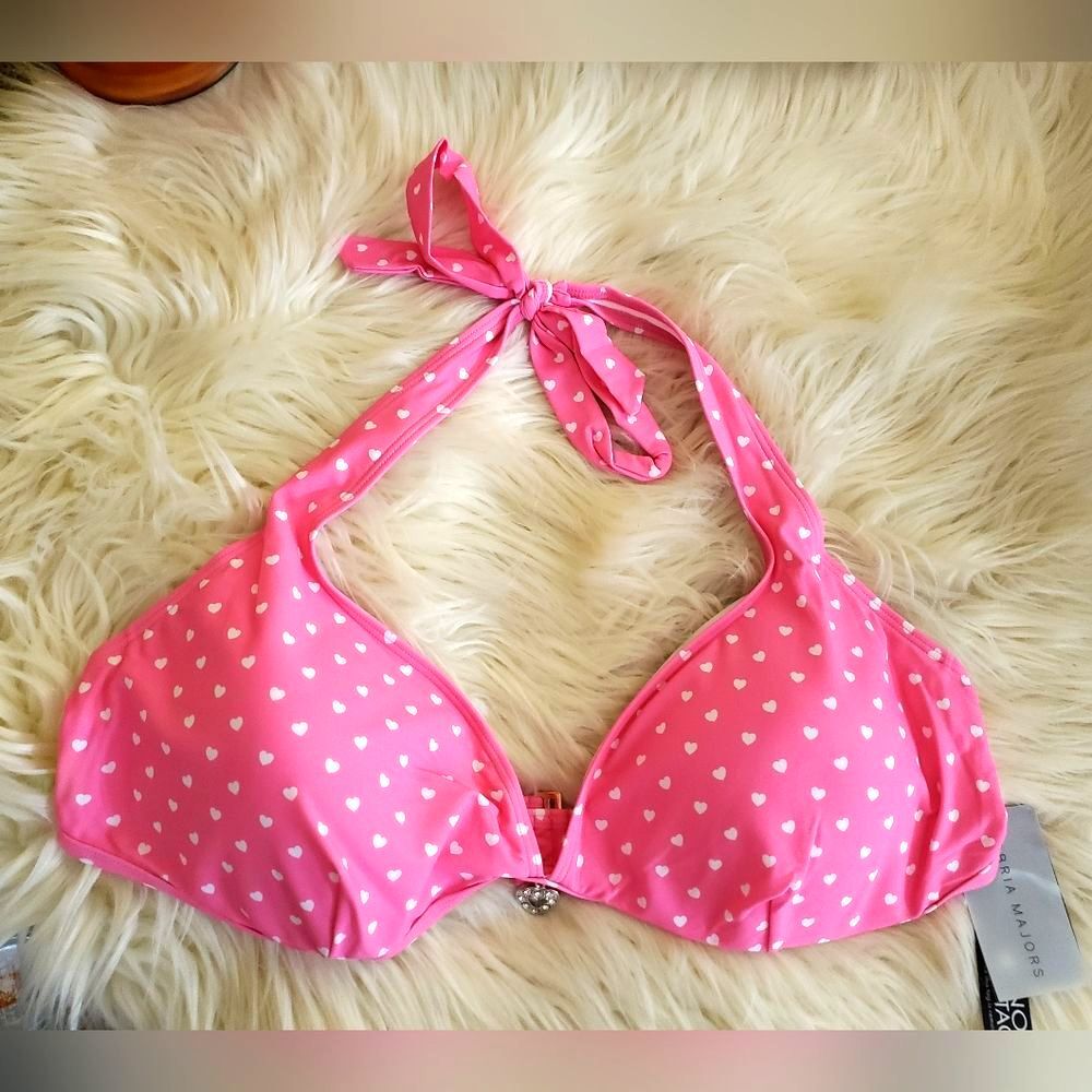 Fashion to Figure ×Tabria Majors NWT 3X 22 Agent Jones Pink Heart Print Swim Top - Picture 9 of 13